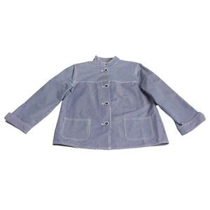 Drapers & Damons Jacket Women Petite M Blue Stripe Cuffed Sleeve Preppy Nautical